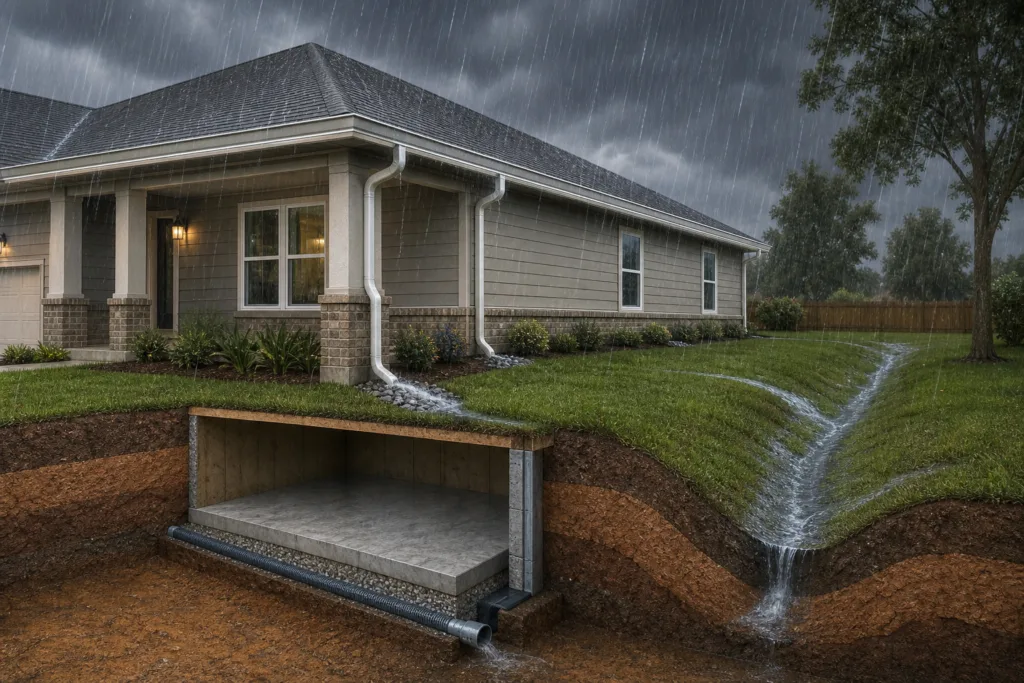 Foundation drainage around a Beaumont slab home